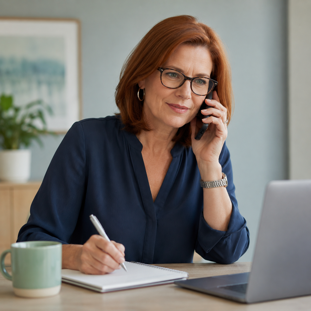 An experienced resume writer listening closely during a phone or Zoom conversation with a client