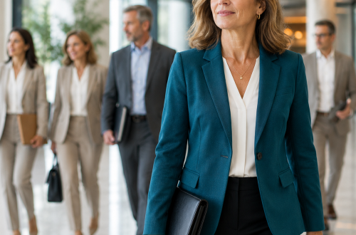 An experienced professional standing out naturally among other business professionals.